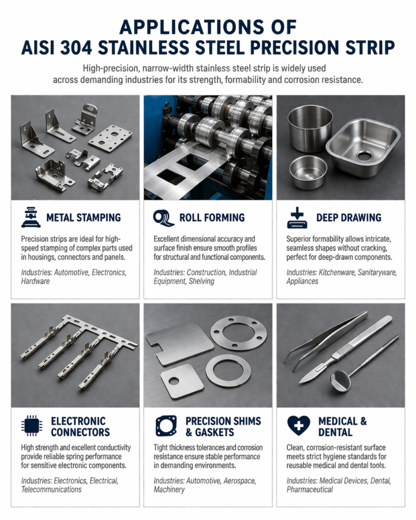 APPLICATIONS OF AISI 304 STAINLESS STEEL PRECISION STRIP